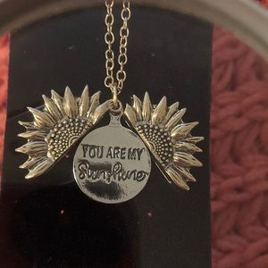 Gold Tone Sunflower with Hidden Message Necklace